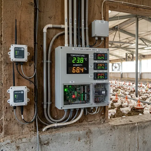 Sensor unit mounted inside a poultry house
